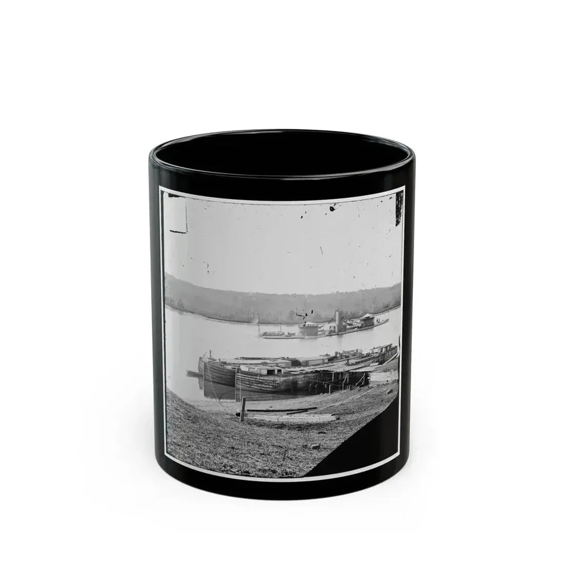 Aiken's Landing, Va.  Double-Turreted Monitor U.S.S. Onondaga On The James (U.S. Civil War) Black Coffee Mug 11oz - Go Mug Yourself