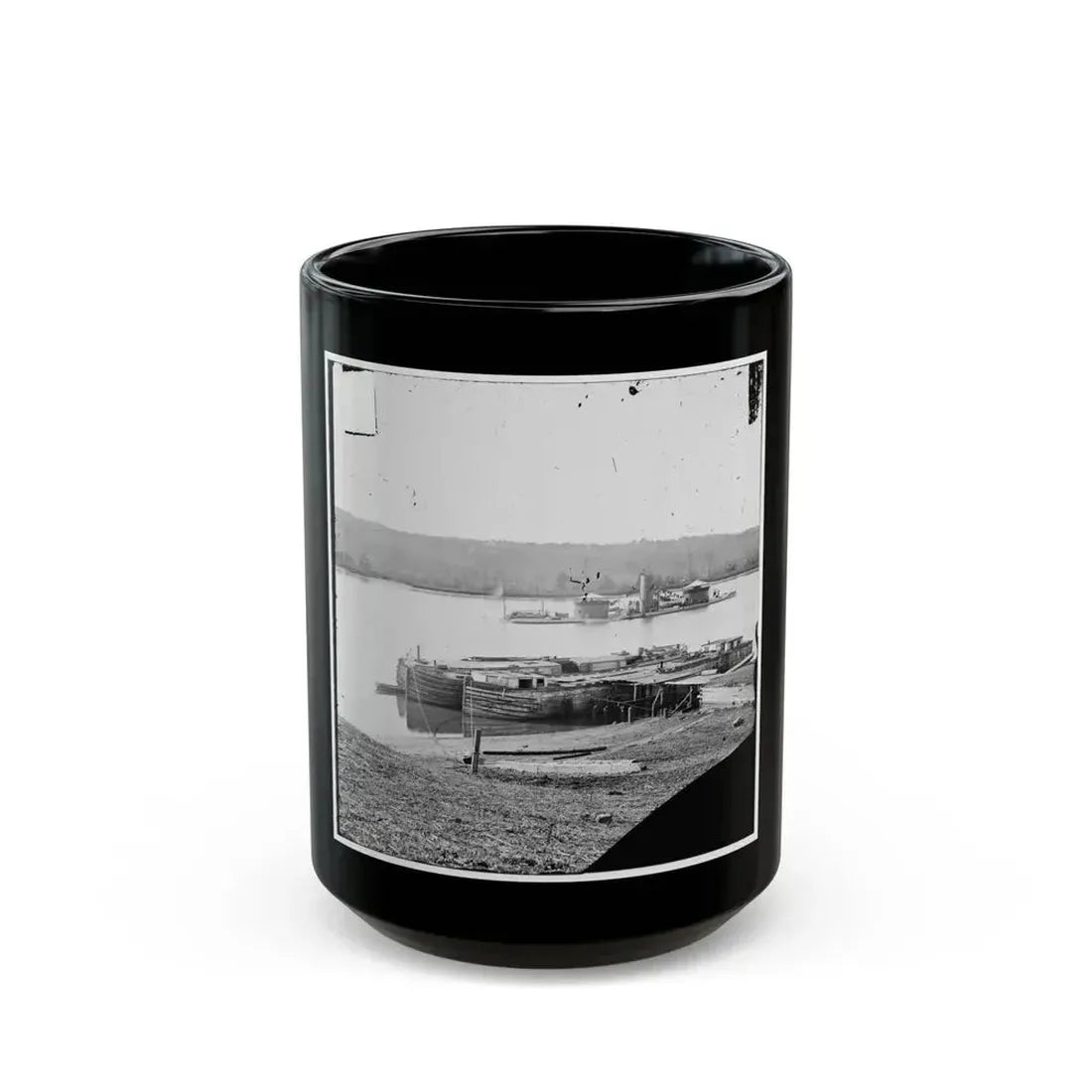 Aiken's Landing, Va.  Double-Turreted Monitor U.S.S. Onondaga On The James (U.S. Civil War) Black Coffee Mug 15oz - Go Mug Yourself