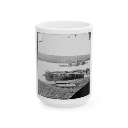 Aiken's Landing, Va.  Double-Turreted Monitor U.S.S. Onondaga On The James (U.S. Civil War) White Coffee Mug 15oz - Go Mug Yourself