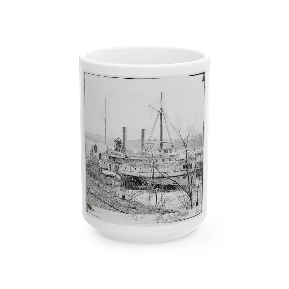 Aiken's Landing, Va. Steamer New York Waiting For Exchange Of Prisoners (U.S. Civil War) White Coffee Mug-15oz-Go Mug Yourself