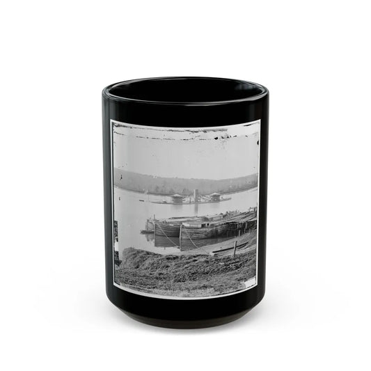 Aiken's Landing, Virginia. Double-Turreted Monitor U.S.S. On James River (U.S. Civil War) Black Coffee Mug-15oz-Go Mug Yourself