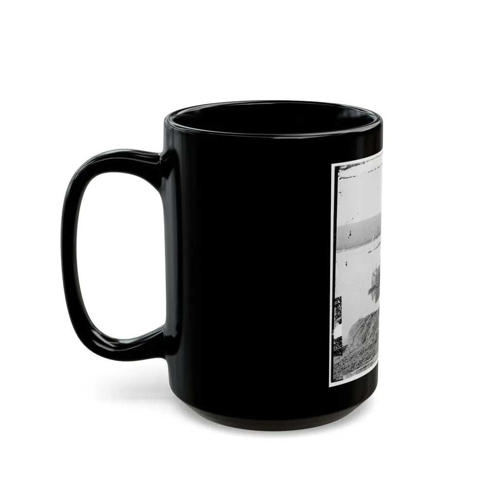 Aiken's Landing, Virginia. Double-Turreted Monitor U.S.S. On James River (U.S. Civil War) Black Coffee Mug-Go Mug Yourself