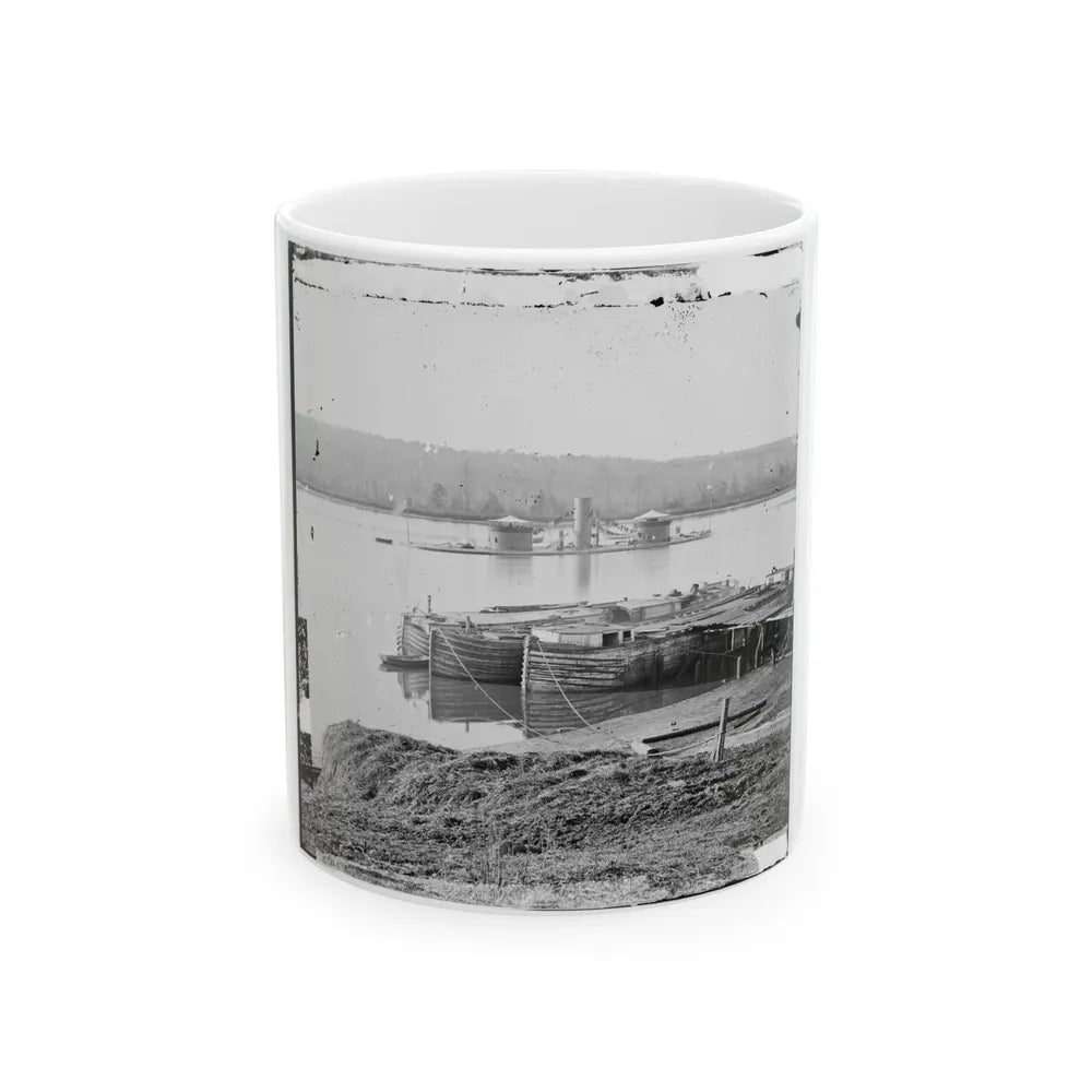 Aiken's Landing, Virginia. Double-Turreted Monitor U.S.S. On James River (U.S. Civil War) White Coffee Mug-11oz-Go Mug Yourself