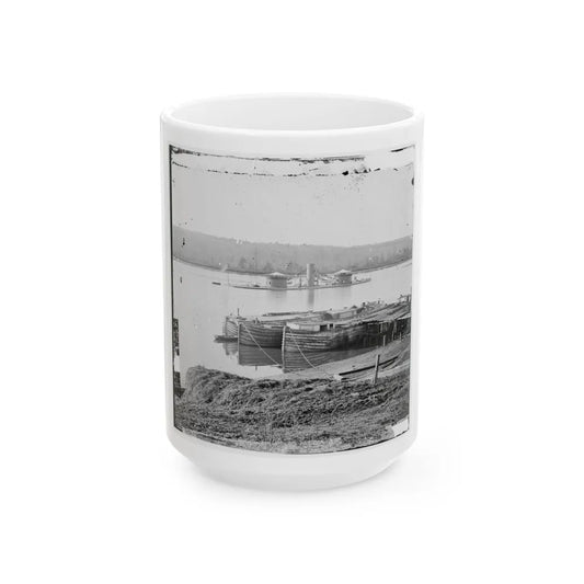 Aiken's Landing, Virginia. Double-Turreted Monitor U.S.S. On James River (U.S. Civil War) White Coffee Mug-15oz-Go Mug Yourself