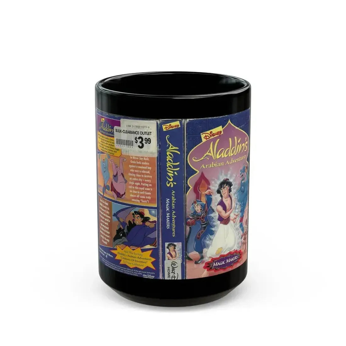 ALADDINS ARABIAN ADVENTURES MAGIC MAKERS (VHS COVER) - Black Coffee Mug 15oz - Go Mug Yourself