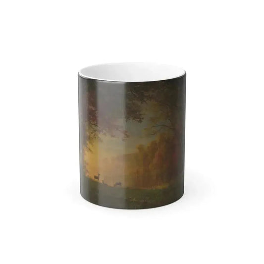 Albert Bierstadt (1830-1902) Indian Sunset Deer By a Lake - Oil on Canvas - Color Changing Mug 11oz 11oz - Go Mug Yourself