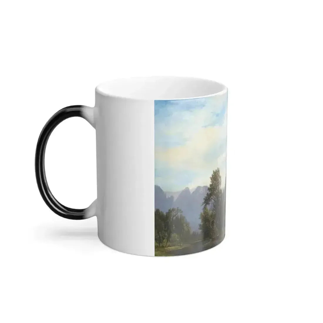 Albert Bierstadt (1830-1902) Yosemite Valley Looking toward Cathedral Rocks - Oil on paper laid on board - Color Changing Mug 11oz - Go Mug Yourself