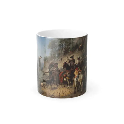 Albert Kindler (1833-1876) Spanish smugglers in the Pyrenees - Oil on Canvas - Color Changing Mug 11oz 11oz - Go Mug Yourself