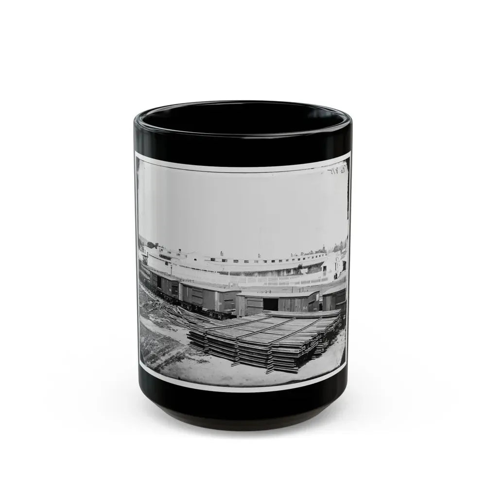 Alexandria, Virginia. Soldiers' Rest. (Railroad Boxcars Shown In Foreground) (U.S. Civil War) Black Coffee Mug 15oz - Go Mug Yourself