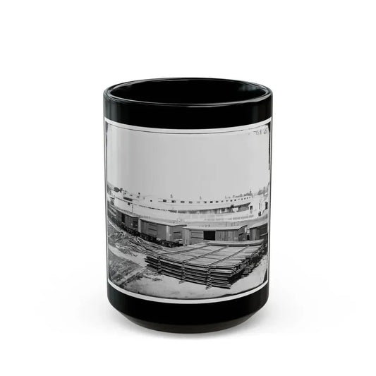 Alexandria, Virginia. Soldiers' Rest. (Railroad Boxcars Shown In Foreground) (U.S. Civil War) Black Coffee Mug 15oz - Go Mug Yourself