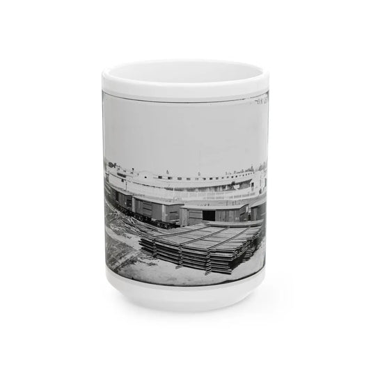 Alexandria, Virginia. Soldiers' Rest. (Railroad Boxcars Shown In Foreground) (U.S. Civil War) White Coffee Mug-15oz-Go Mug Yourself