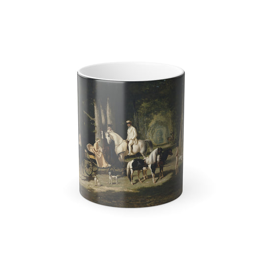 Alfred de Dreux (1810-1860) Portrait of Mr and Mrs Mosselman and Their Two Daughters - Oil on canvas 1848 - Color Changing Mug 11oz-11oz-Go Mug Yourself