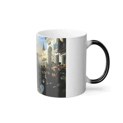 Alfred Dehodencq (1822-1882) A Confraternity in Procession along Calle Geneva - Oil on canvas 1851 - Color Changing Mug 11oz - Go Mug Yourself