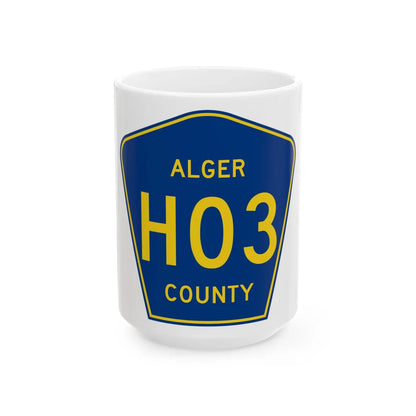 Alger County H-03 (Michigan) (Road Sign) White Coffee Mug 15oz - Go Mug Yourself