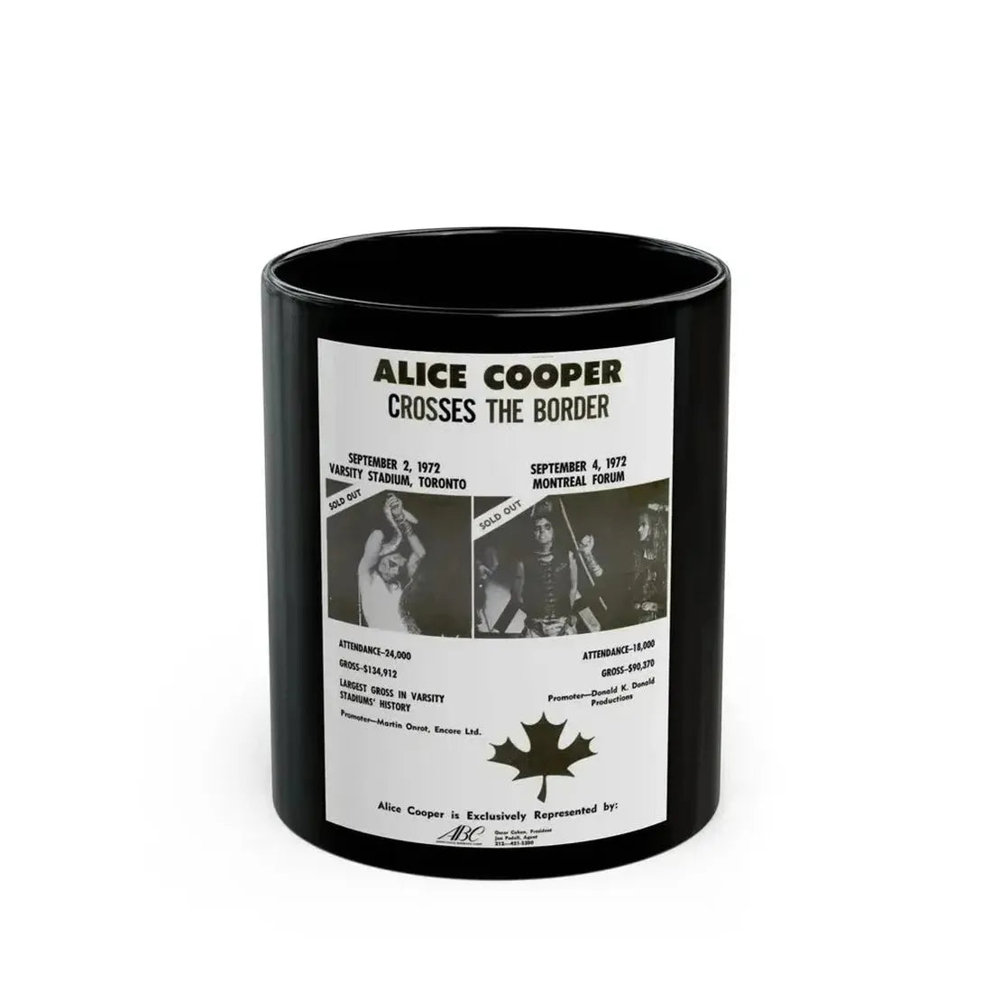 Alice Cooper Canada Tour 1972 (Music Poster) Black Coffee Mug 11oz - Go Mug Yourself