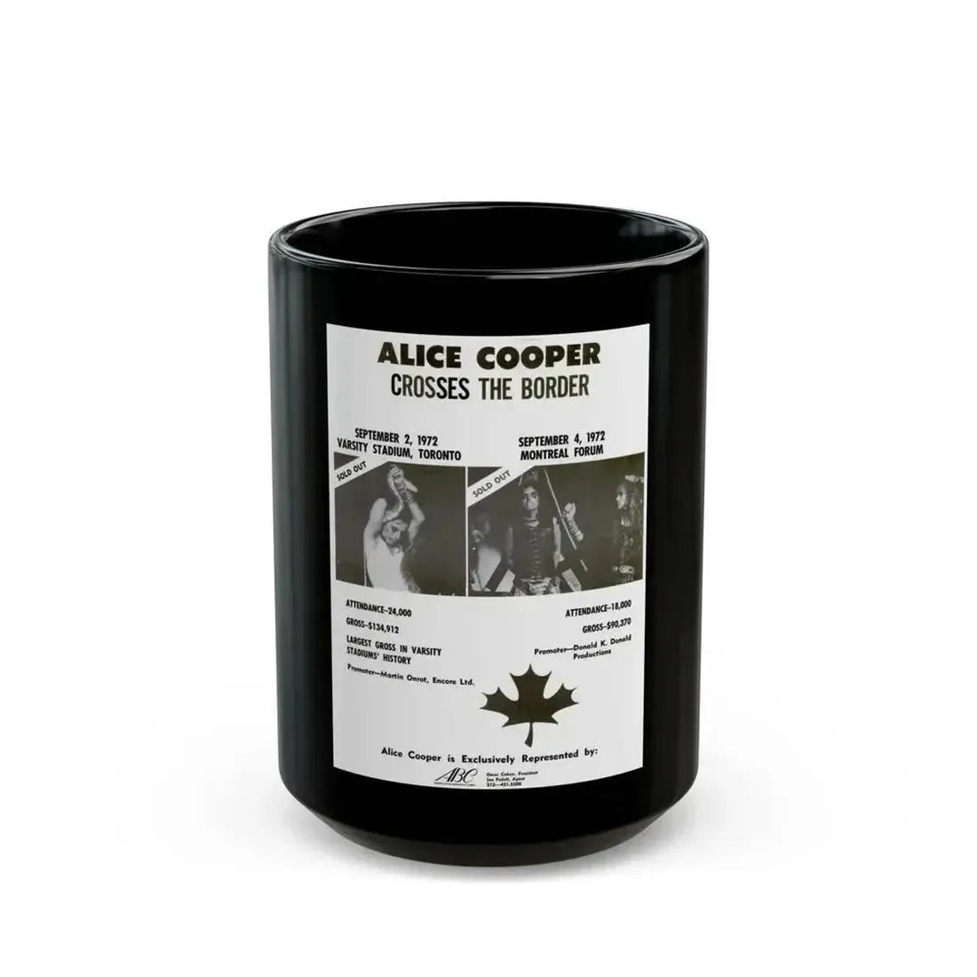 Alice Cooper Canada Tour 1972 (Music Poster) Black Coffee Mug 15oz - Go Mug Yourself