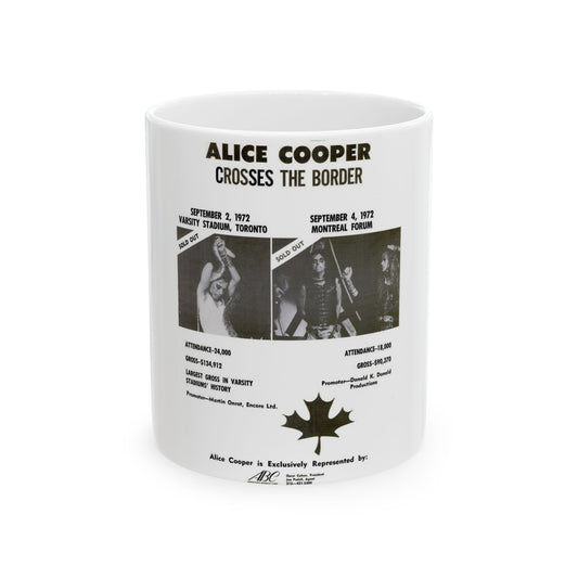 Alice Cooper Canada Tour 1972 (Music Poster) White Coffee Mug-11oz-Go Mug Yourself