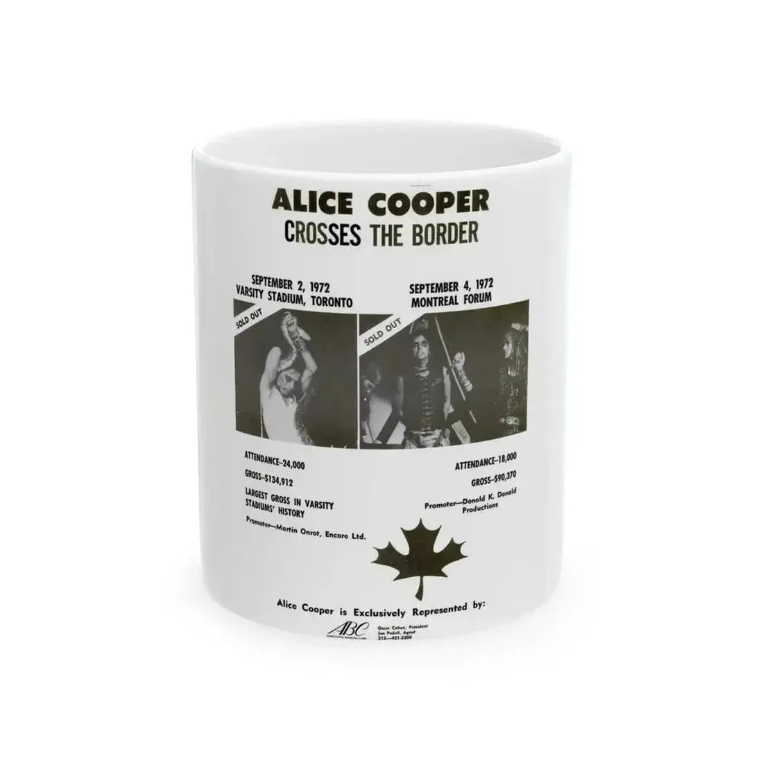 Alice Cooper Canada Tour 1972 (Music Poster) White Coffee Mug 11oz - Go Mug Yourself