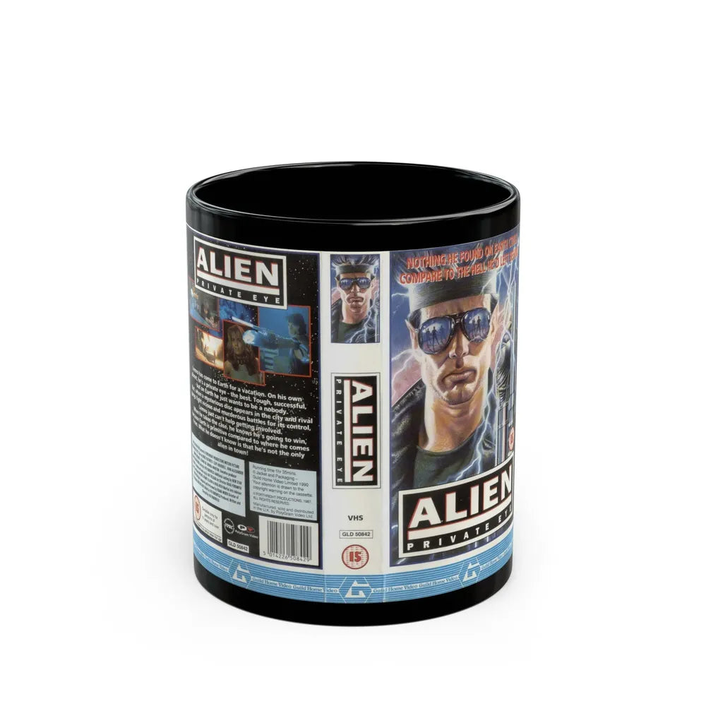 ALIEN PRIVATE EYE (VHS COVER) - Black Coffee Mug-11oz-Go Mug Yourself