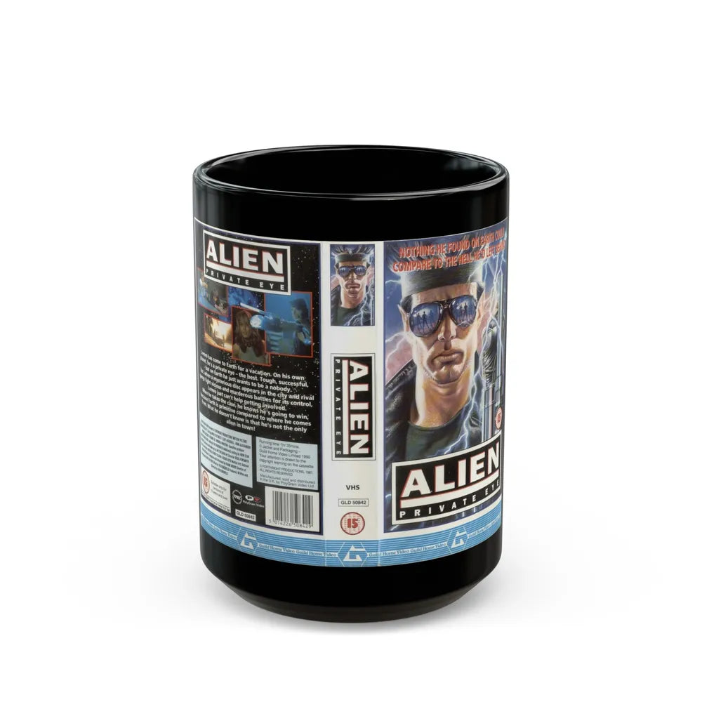 ALIEN PRIVATE EYE (VHS COVER) - Black Coffee Mug-15oz-Go Mug Yourself