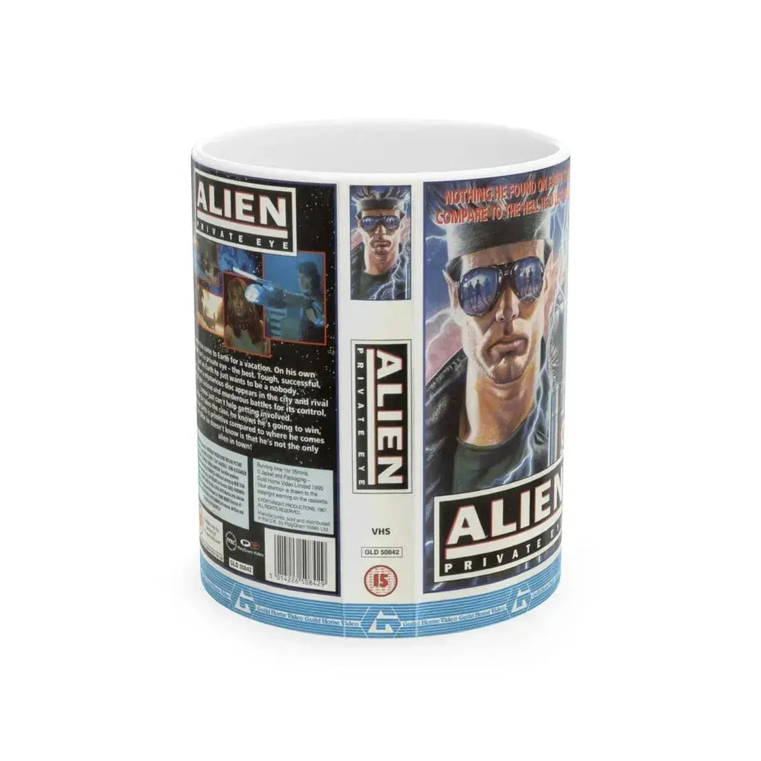 ALIEN PRIVATE EYE (VHS COVER) - White Coffee Mug 11oz - Go Mug Yourself