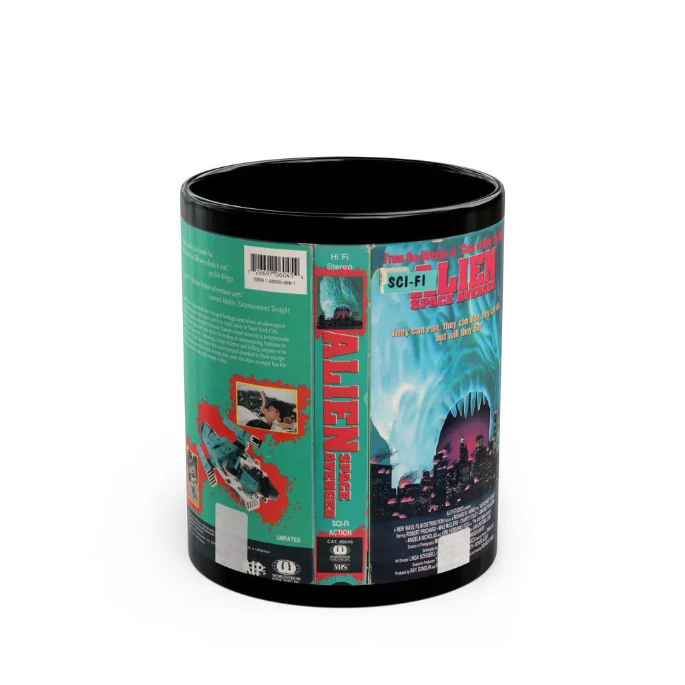 ALIEN SPACE AVENGER (VHS COVER) - Black Coffee Mug-11oz-Go Mug Yourself