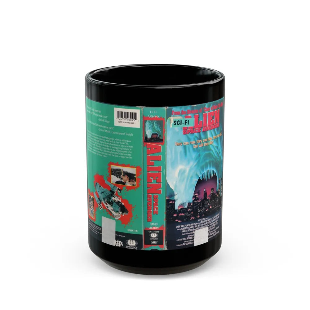 ALIEN SPACE AVENGER (VHS COVER) - Black Coffee Mug-15oz-Go Mug Yourself