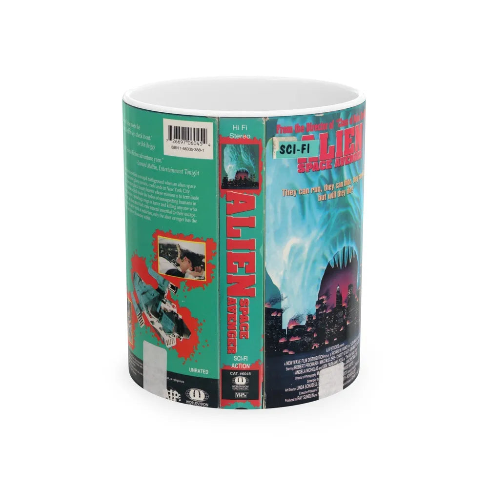 ALIEN SPACE AVENGER (VHS COVER) - White Coffee Mug-11oz-Go Mug Yourself