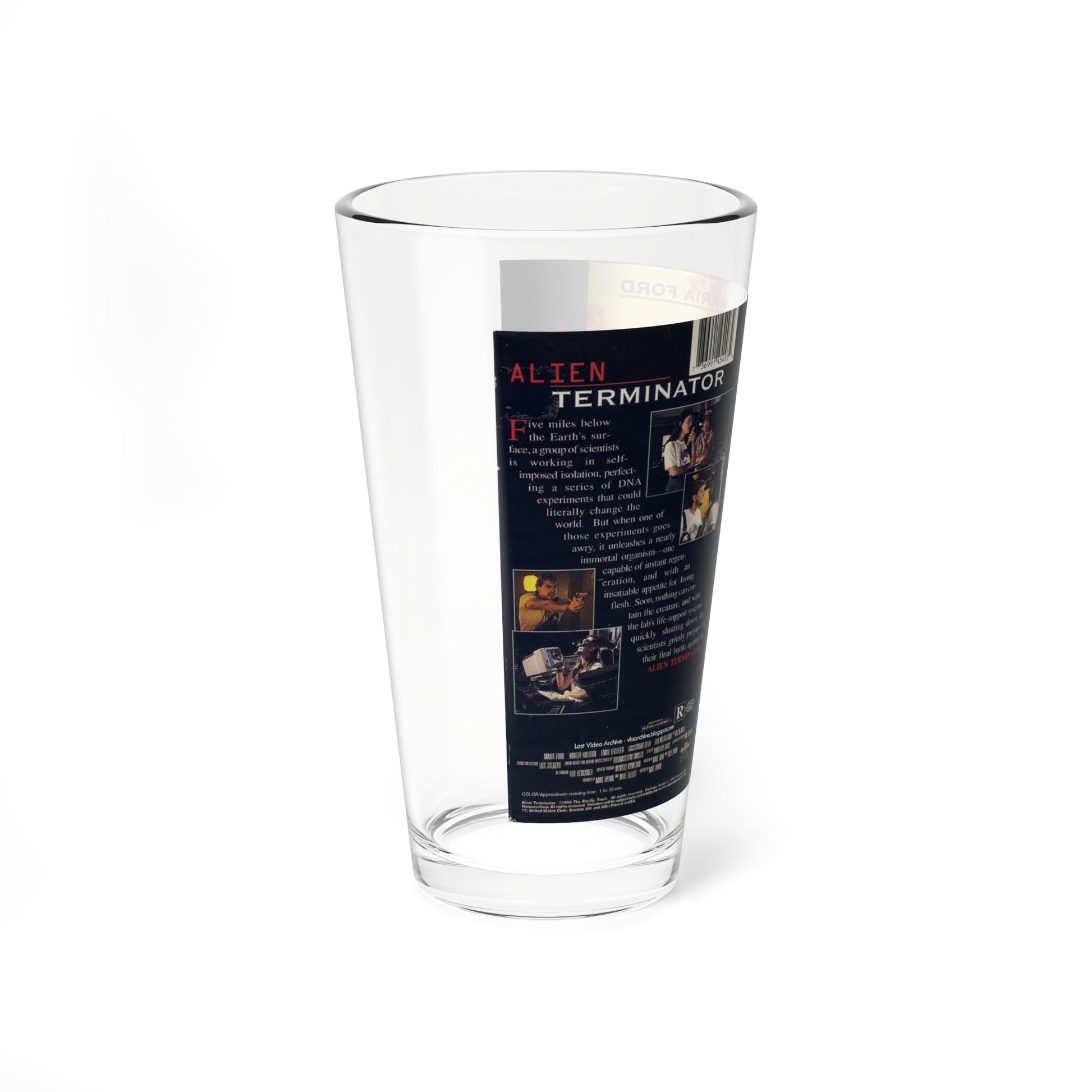 ALIEN TERMINATOR (VHS COVER) Pint Glass 16oz-Go Mug Yourself