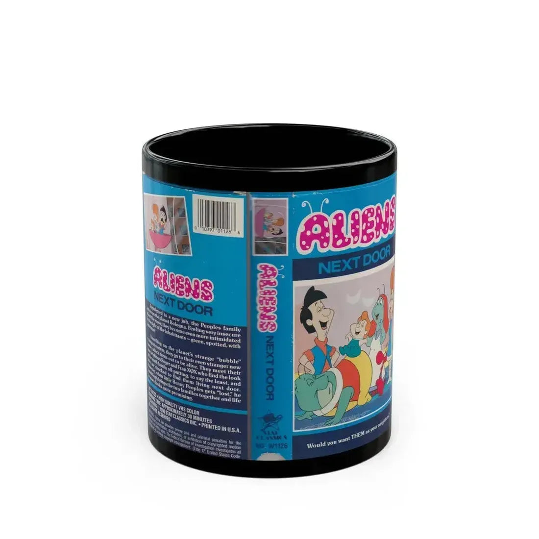 ALIENS NEXT DOOR CARTOON (VHS COVER) - Black Coffee Mug 11oz - Go Mug Yourself