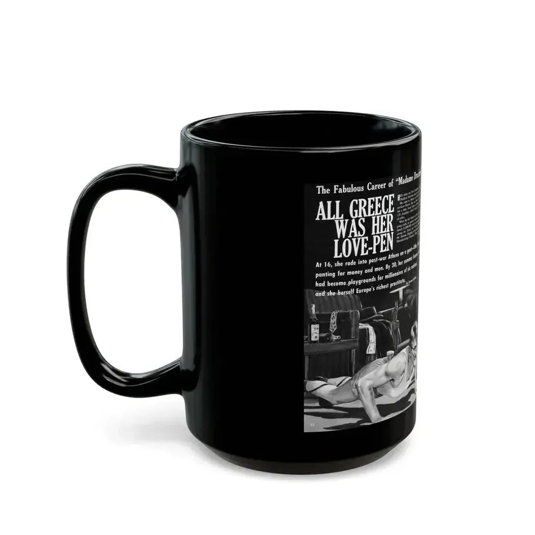 All Greece Was Her Love-Pen, Bluebook magazine, Aug 1963 - Black Coffee Mug - Go Mug Yourself