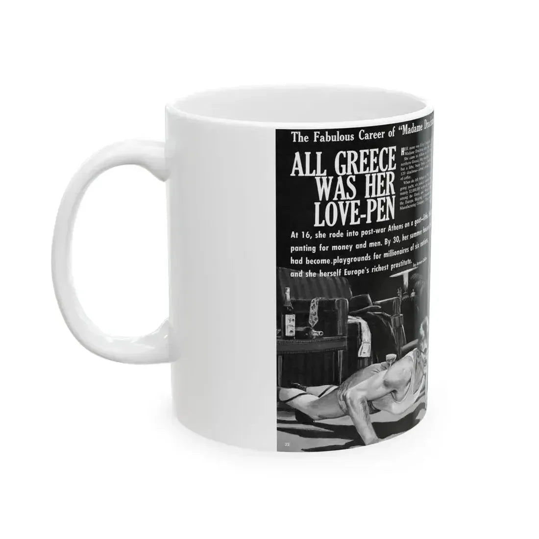 All Greece Was Her Love-Pen, Bluebook magazine, Aug 1963 - White Coffee Mug - Go Mug Yourself