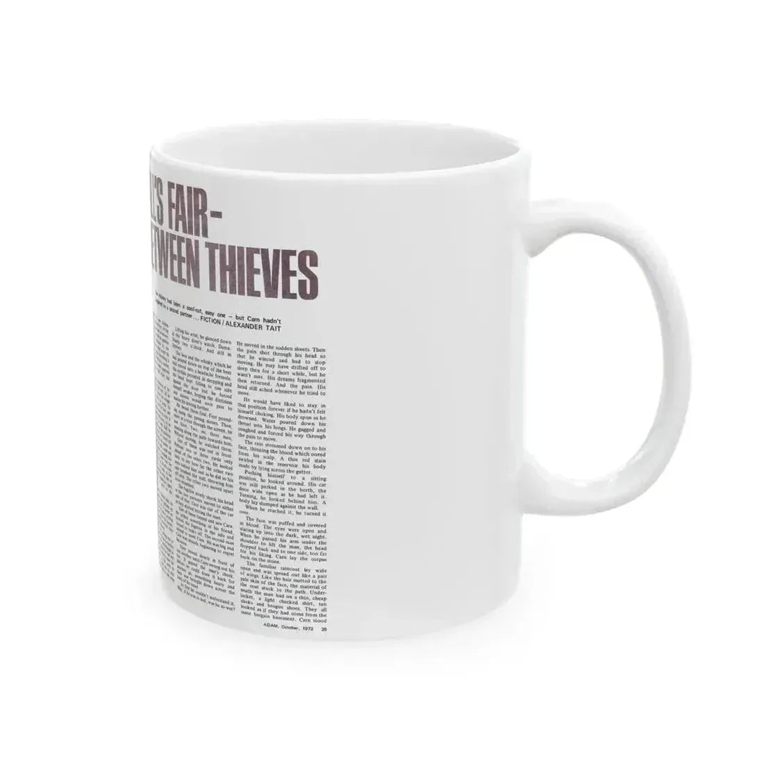 All's Fair Between Thieves, Adam magazine, October 1973 - White Coffee Mug - Go Mug Yourself