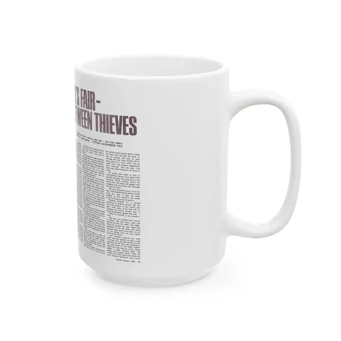 All's Fair Between Thieves, Adam magazine, October 1973 - White Coffee Mug - Go Mug Yourself