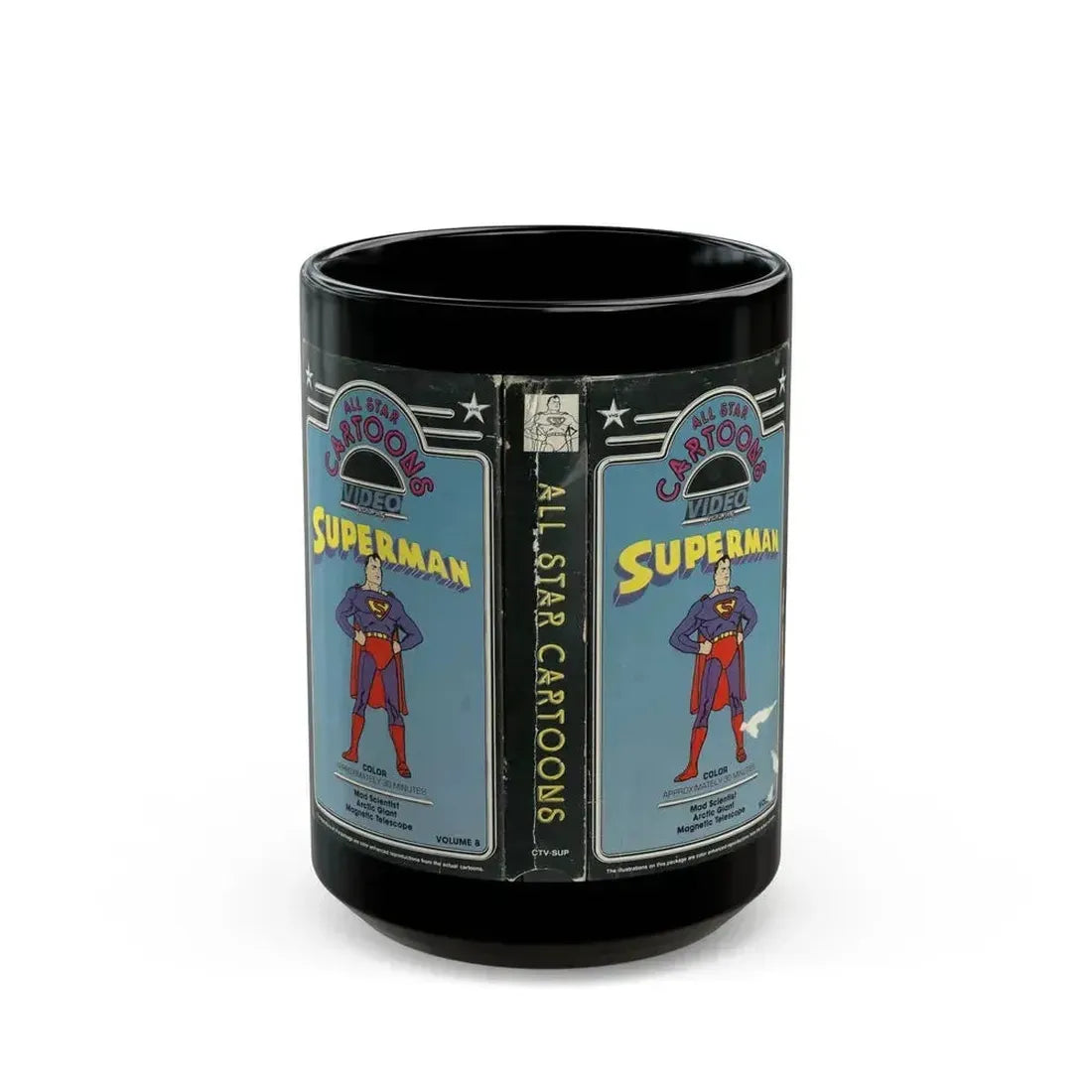 ALL STAR CARTOONS VIDEO FEATURING SUPERMAN (VHS COVER) - Black Coffee Mug 15oz - Go Mug Yourself
