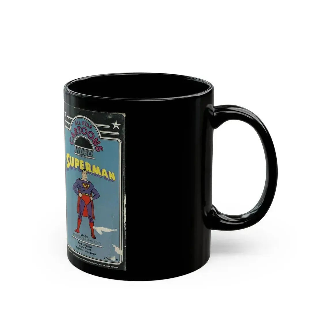 ALL STAR CARTOONS VIDEO FEATURING SUPERMAN (VHS COVER) - Black Coffee Mug - Go Mug Yourself