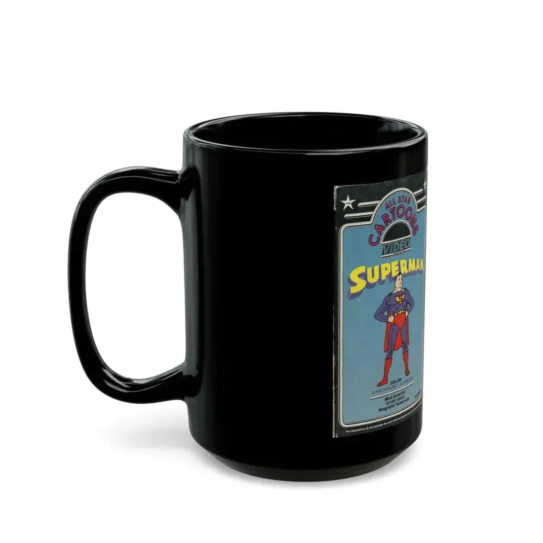 ALL STAR CARTOONS VIDEO FEATURING SUPERMAN (VHS COVER) - Black Coffee Mug - Go Mug Yourself