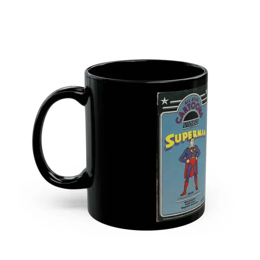 ALL STAR CARTOONS VIDEO FEATURING SUPERMAN (VHS COVER) - Black Coffee Mug - Go Mug Yourself