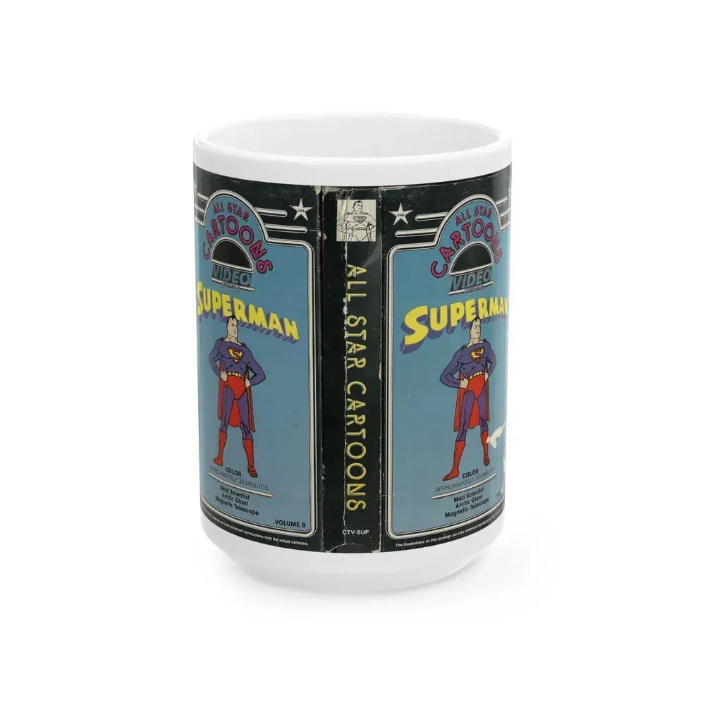 ALL STAR CARTOONS VIDEO FEATURING SUPERMAN (VHS COVER) - White Coffee Mug 15oz - Go Mug Yourself