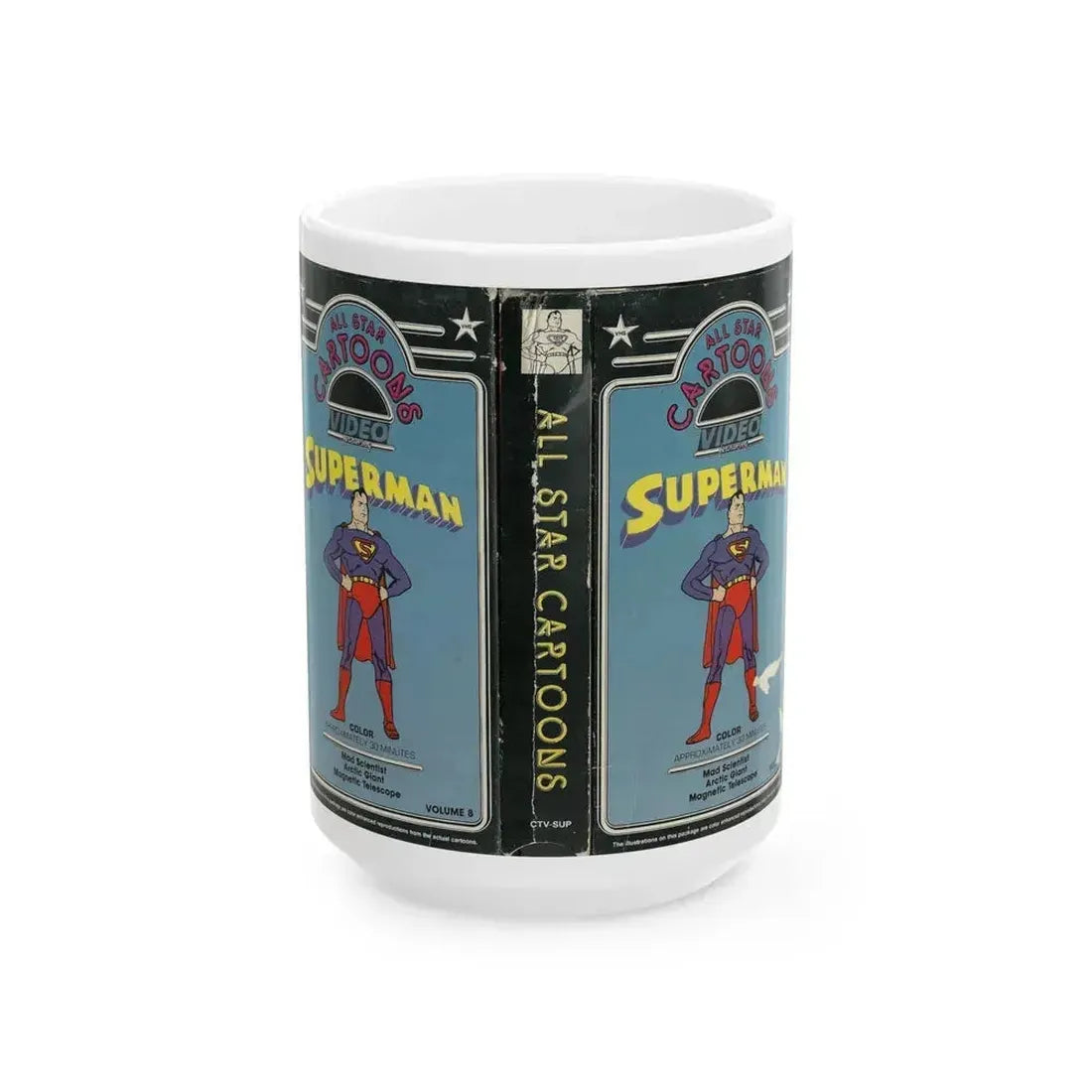 ALL STAR CARTOONS VIDEO FEATURING SUPERMAN (VHS COVER) - White Coffee Mug 15oz - Go Mug Yourself