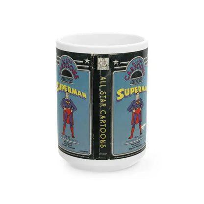ALL STAR CARTOONS VIDEO FEATURING SUPERMAN (VHS COVER) - White Coffee Mug 15oz - Go Mug Yourself