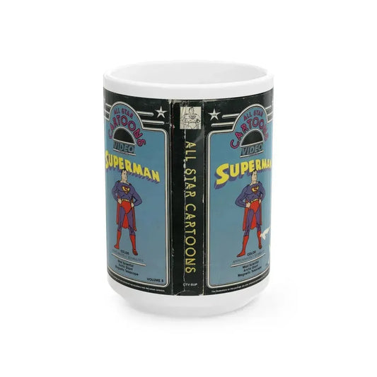ALL STAR CARTOONS VIDEO FEATURING SUPERMAN (VHS COVER) - White Coffee Mug 15oz - Go Mug Yourself