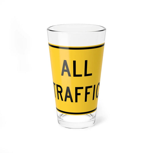 ALL TRAFFIC MUTCD-DE W6-3P-DE1 (Delaware) (Road Sign) Pint Glass 16oz 16oz - Go Mug Yourself
