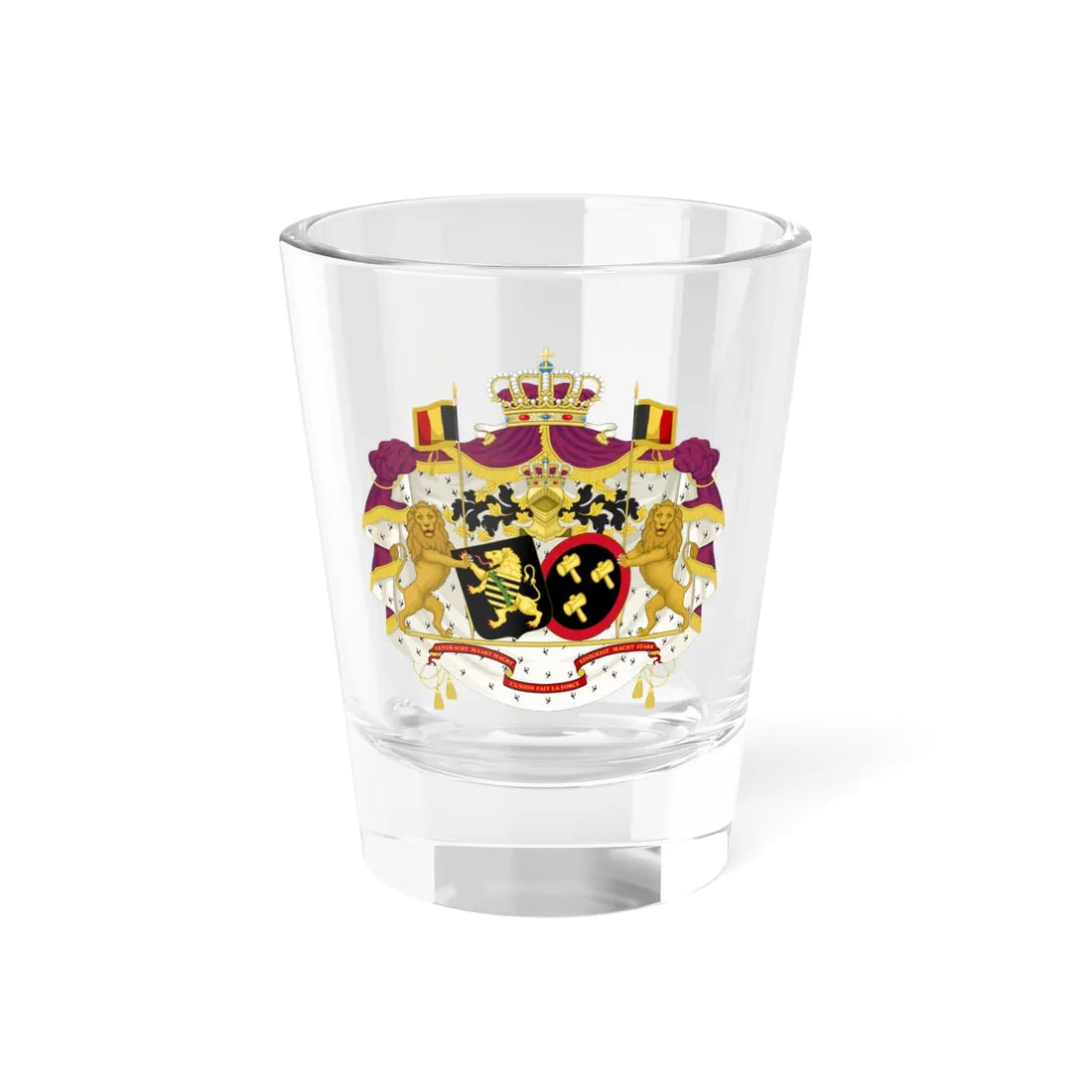 Alliance Coat of Arms of King Philippe and Queen Mathilde (Belgium) (Coat of Arms) Shot Glass 1.5oz 1.5oz - Go Mug Yourself