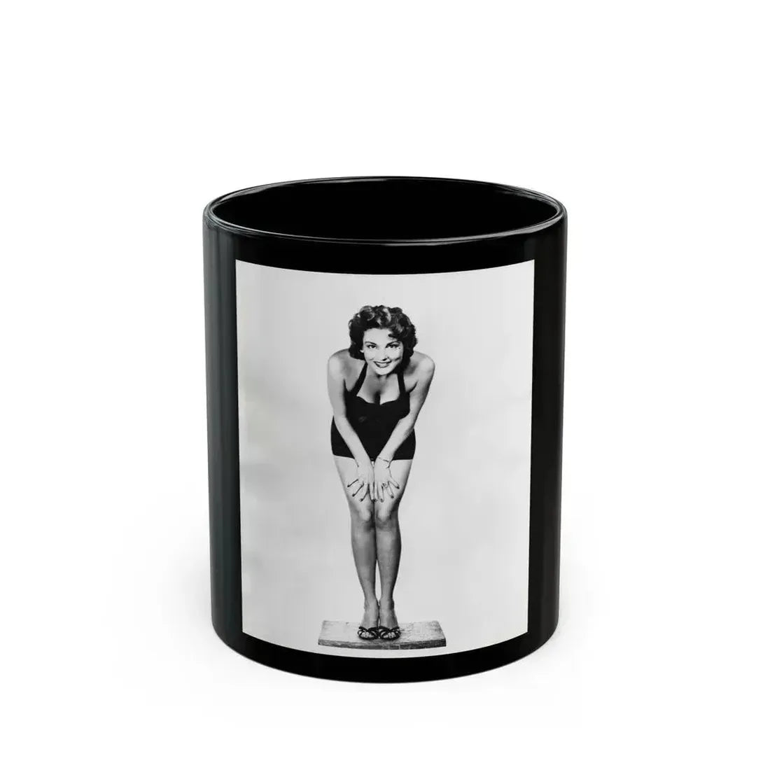 Allison Hayes #123 - Vintage 8x10 B&W Full Body Swimsuit Cheesecake Photo (Vintage Female Icon) Black Coffee Mug 11oz - Go Mug Yourself