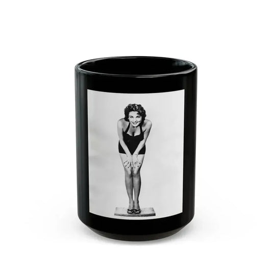 Allison Hayes #123 - Vintage 8x10 B&W Full Body Swimsuit Cheesecake Photo (Vintage Female Icon) Black Coffee Mug 15oz - Go Mug Yourself