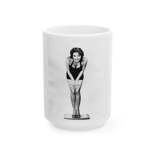 Allison Hayes #123 - Vintage 8x10 B&W Full Body Swimsuit Cheesecake Photo (Vintage Female Icon) White Coffee Mug 15oz - Go Mug Yourself