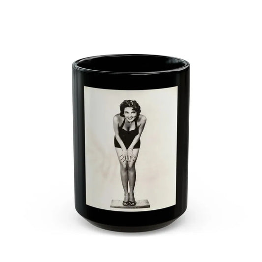 Allison Hayes #123 - Vintage 8x10 B&W Full Body Swimsuit Cheesecake Photo_2 (Vintage Female Icon) Black Coffee Mug 15oz - Go Mug Yourself