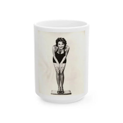 Allison Hayes #123 - Vintage 8x10 B&W Full Body Swimsuit Cheesecake Photo_2 (Vintage Female Icon) White Coffee Mug 15oz - Go Mug Yourself