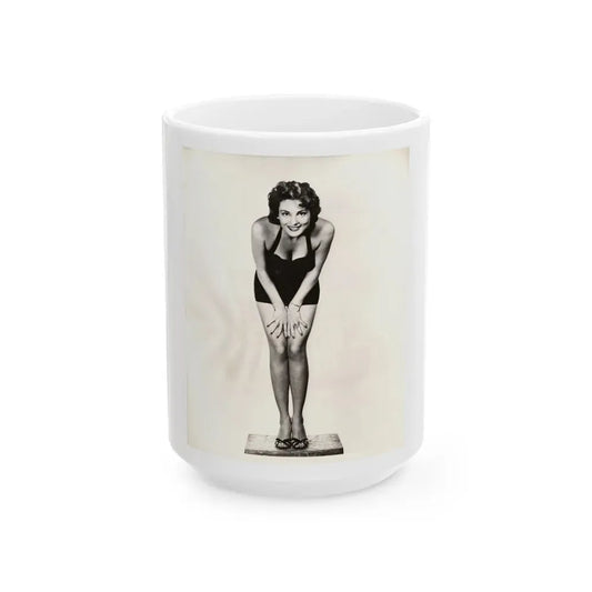 Allison Hayes #123 - Vintage 8x10 B&W Full Body Swimsuit Cheesecake Photo_2 (Vintage Female Icon) White Coffee Mug 15oz - Go Mug Yourself